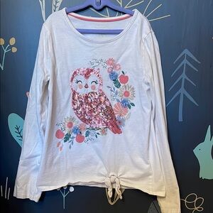 Girls' White Owl Graphic Long Sleeve Top